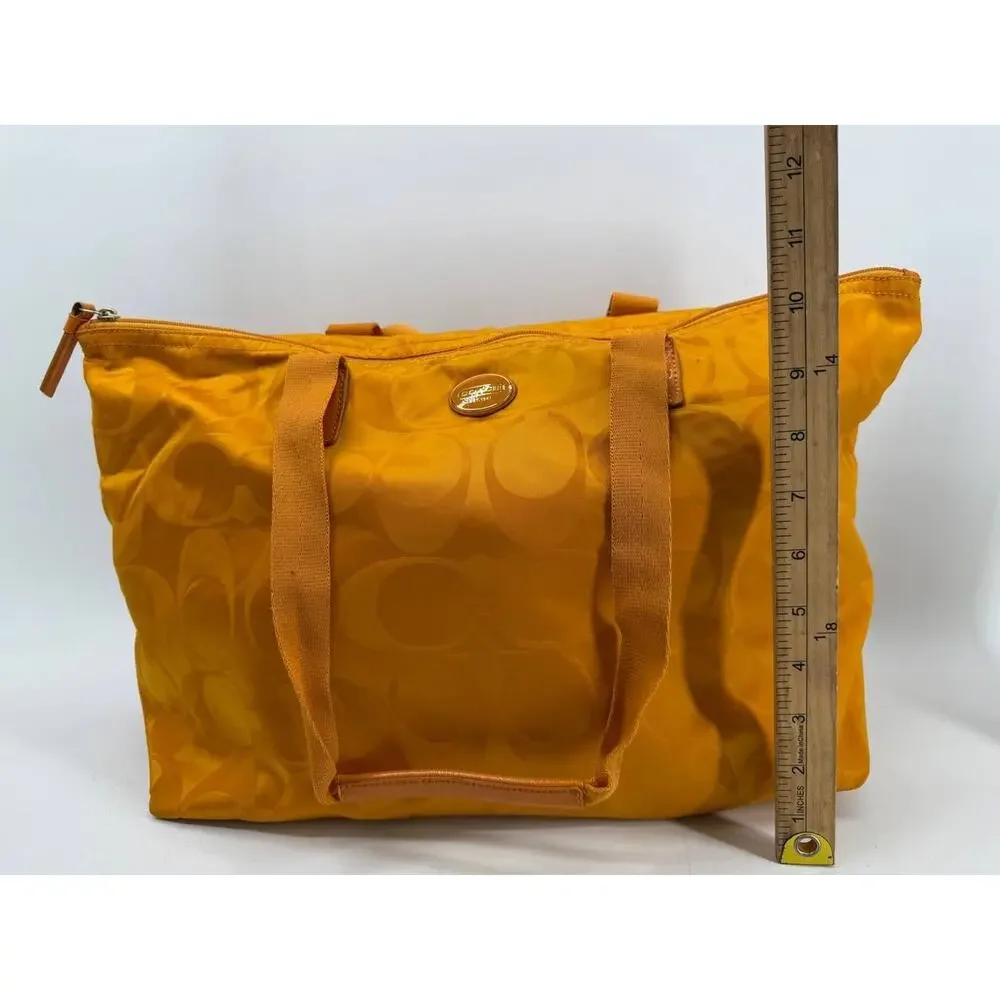 Coach Signature Nylon Tote Bag Orange Large Shoulder Travel Zip Top